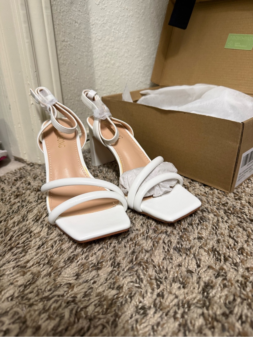 White Strappy Block Heel Sandals for Women